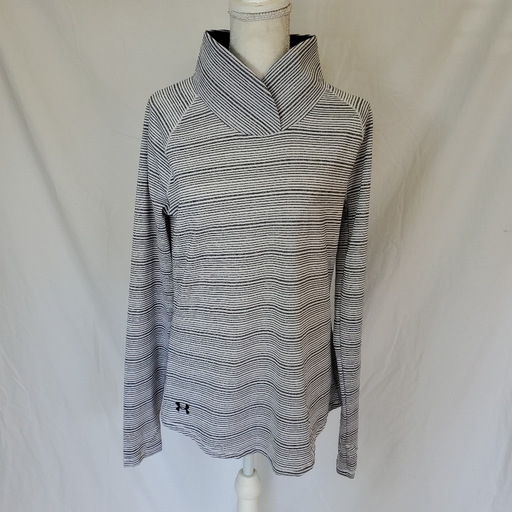 Under Armour White and Black Striped Long Sleeve Funnel Neck Top